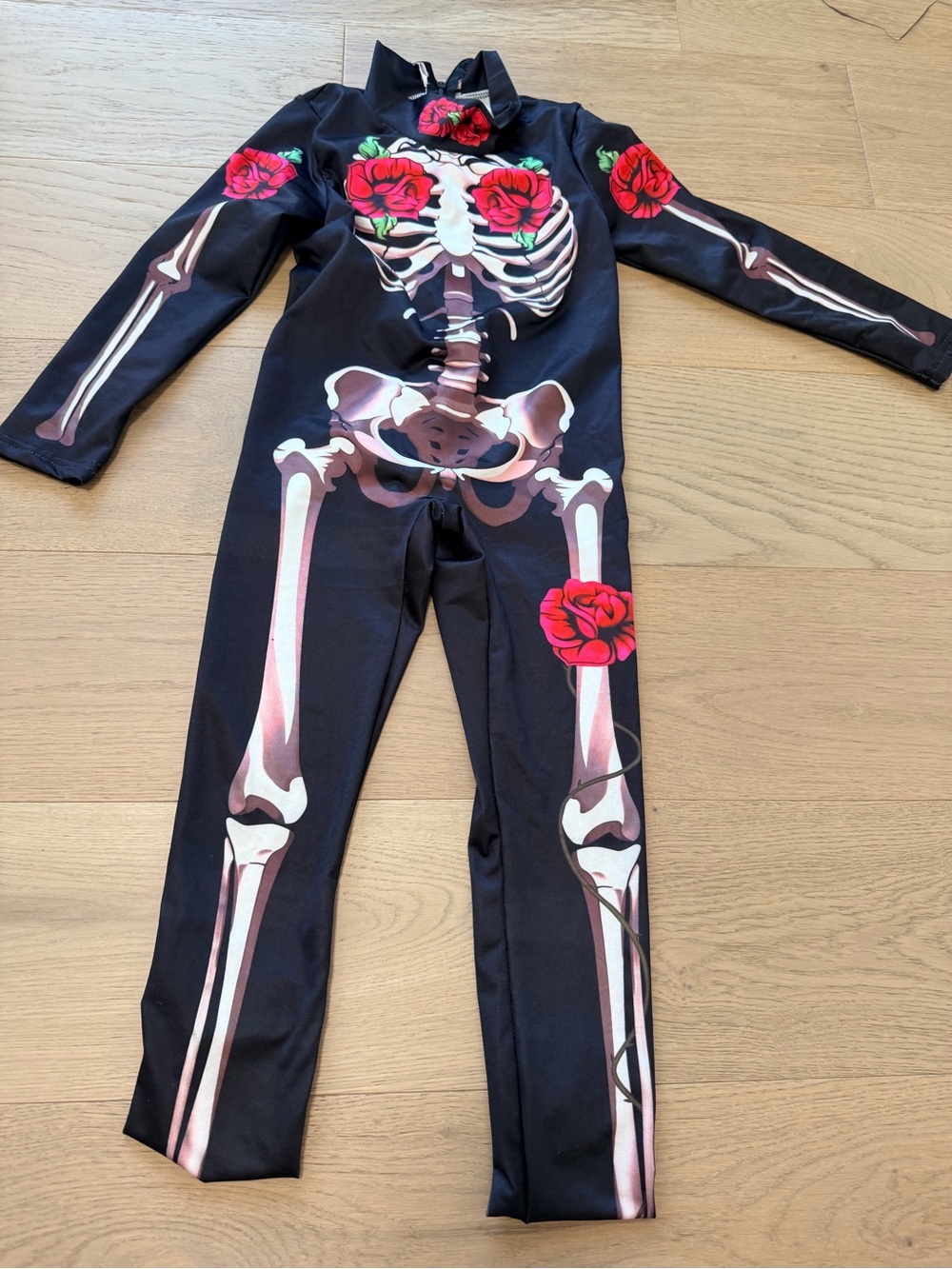 Kids Black Skeleton with Red Rose Costume 5T